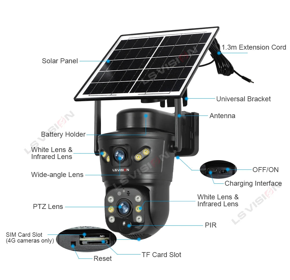 4K Solar Security Camera | Dual Lens, 4G & WiFi, Night Vision & Weatherproof